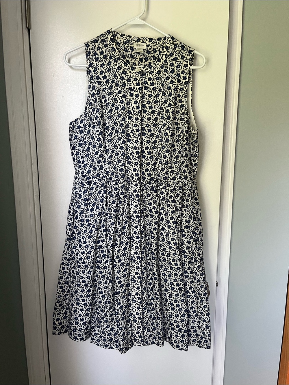J. Crew Navy & White Floral Sleeveless Shirt Dress